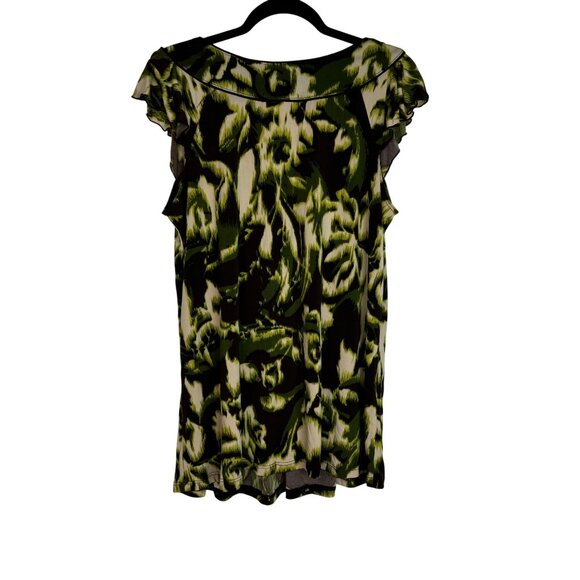 Y2K Witchy Grunge Whimsigoth Sz 1x Stretch Ruffled Sleeve Green Brown‎ Top - Picture 6 of 7